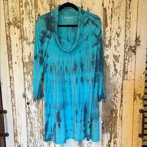 Soft Surroundings Turquoise Tie-Dye Cowl Neck Tunic